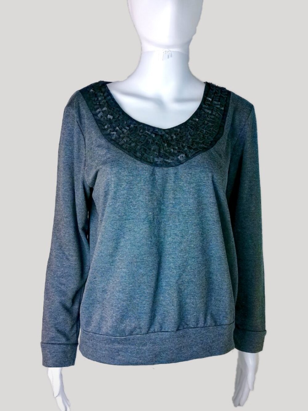 Flats & Heels Preppy Sweatshirt Embellished with Leather Beads Top